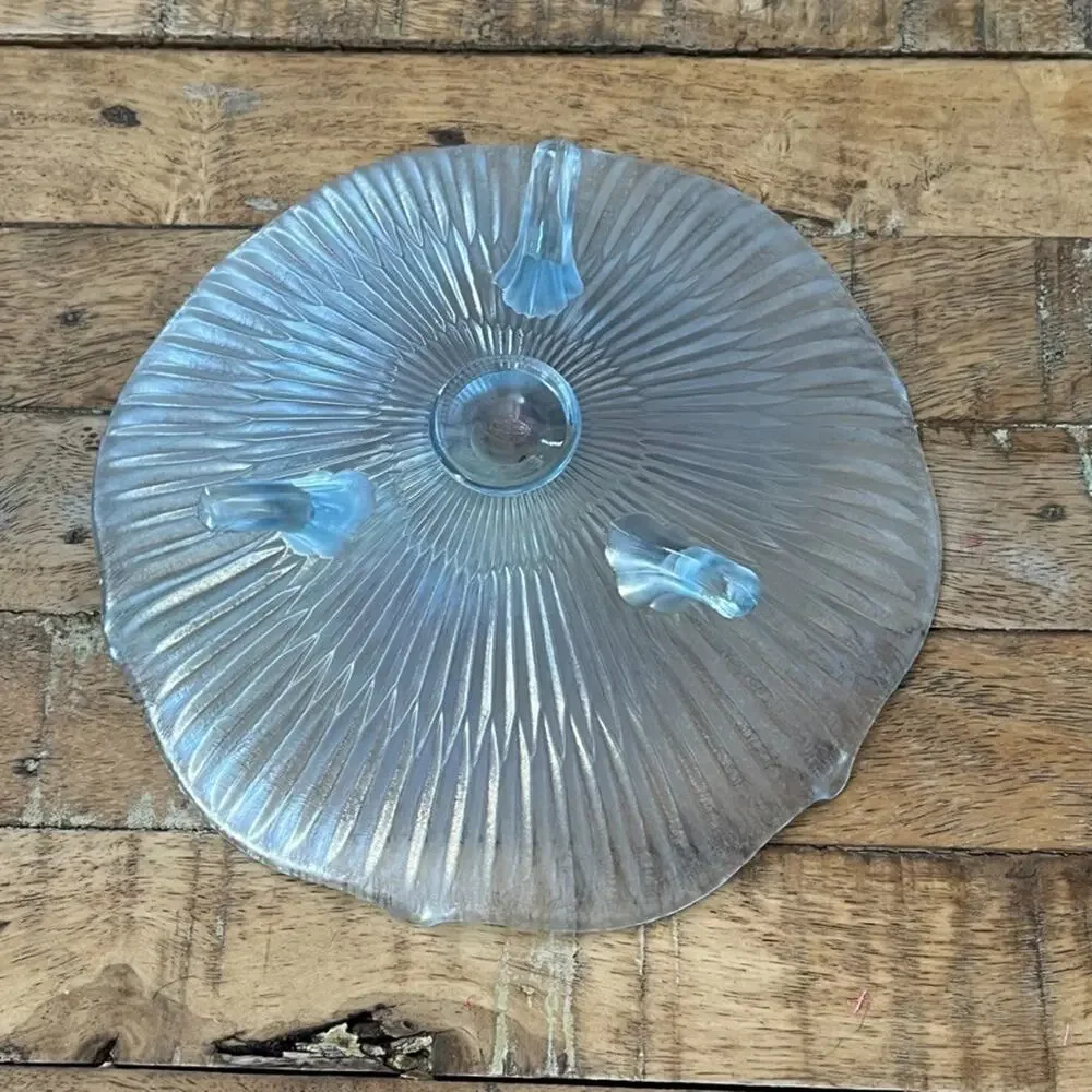 Fenton Light Blue Iridescent Stretch Glass Footed Dish Bowl 7
